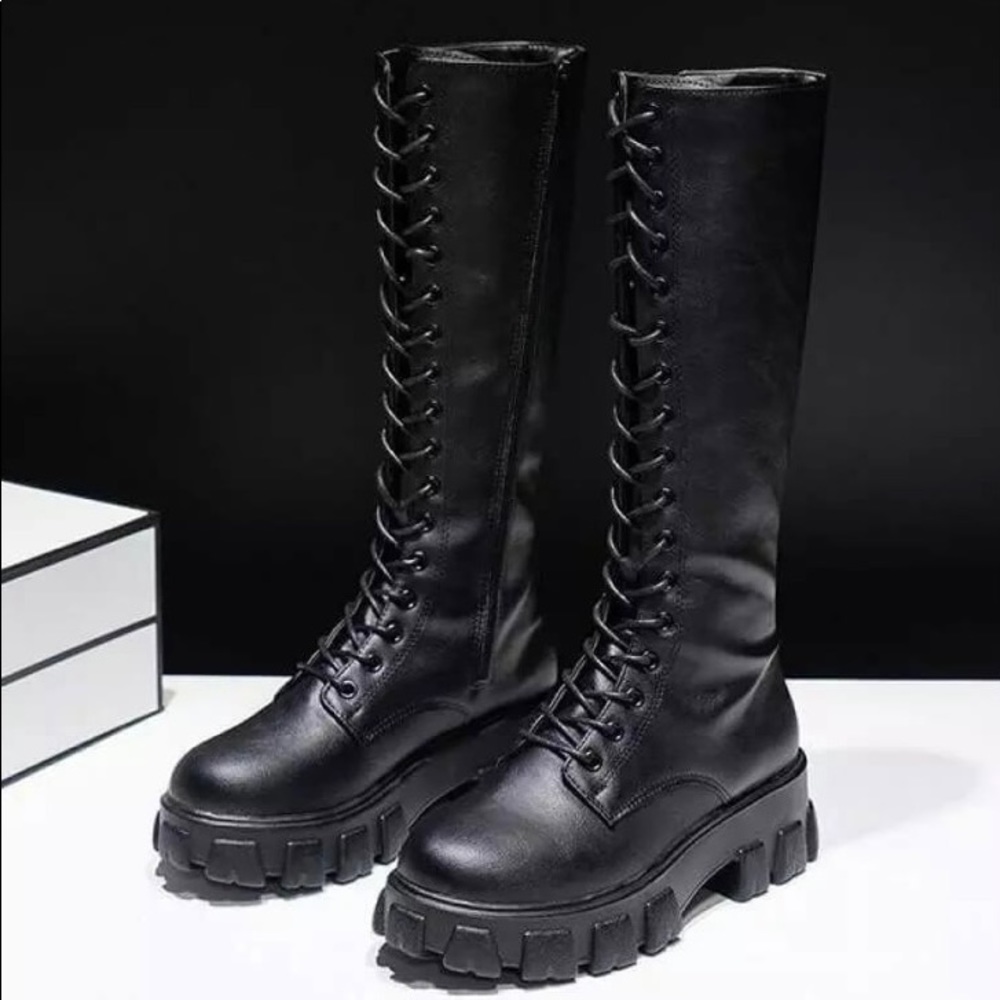 Calf-high platform combat boots